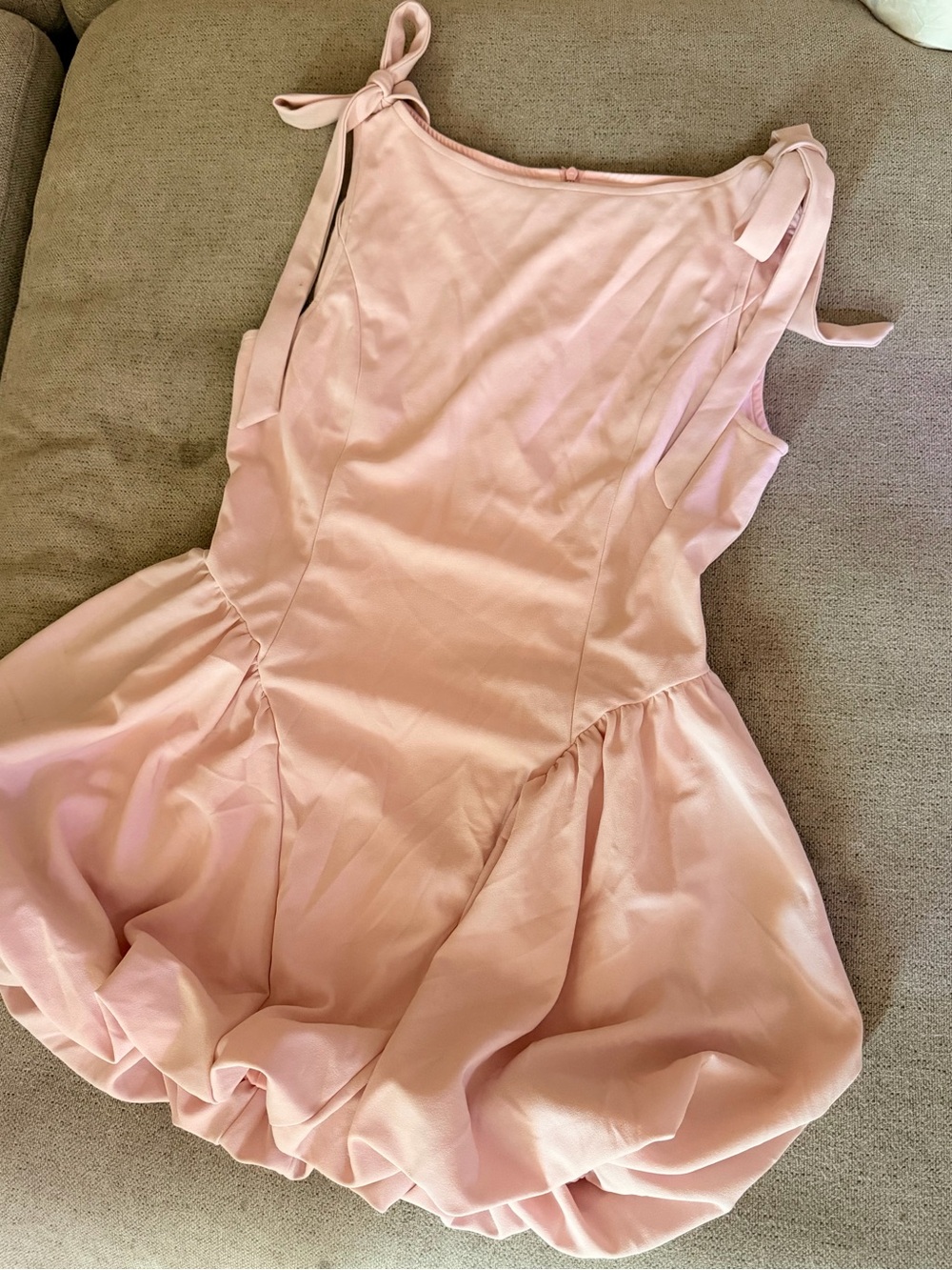 Cider Soft Pink Tie-Shoulder Bubble Hem Mini Dress